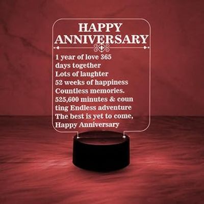 1st Happy Anniversary Engraved Night Lamp with 7 Color Changing Light  Night Lamp for Wedding Marriage Anniversary